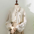 Retro Apricot Polka Dot Blouse Women - Vintage Floral Print Top