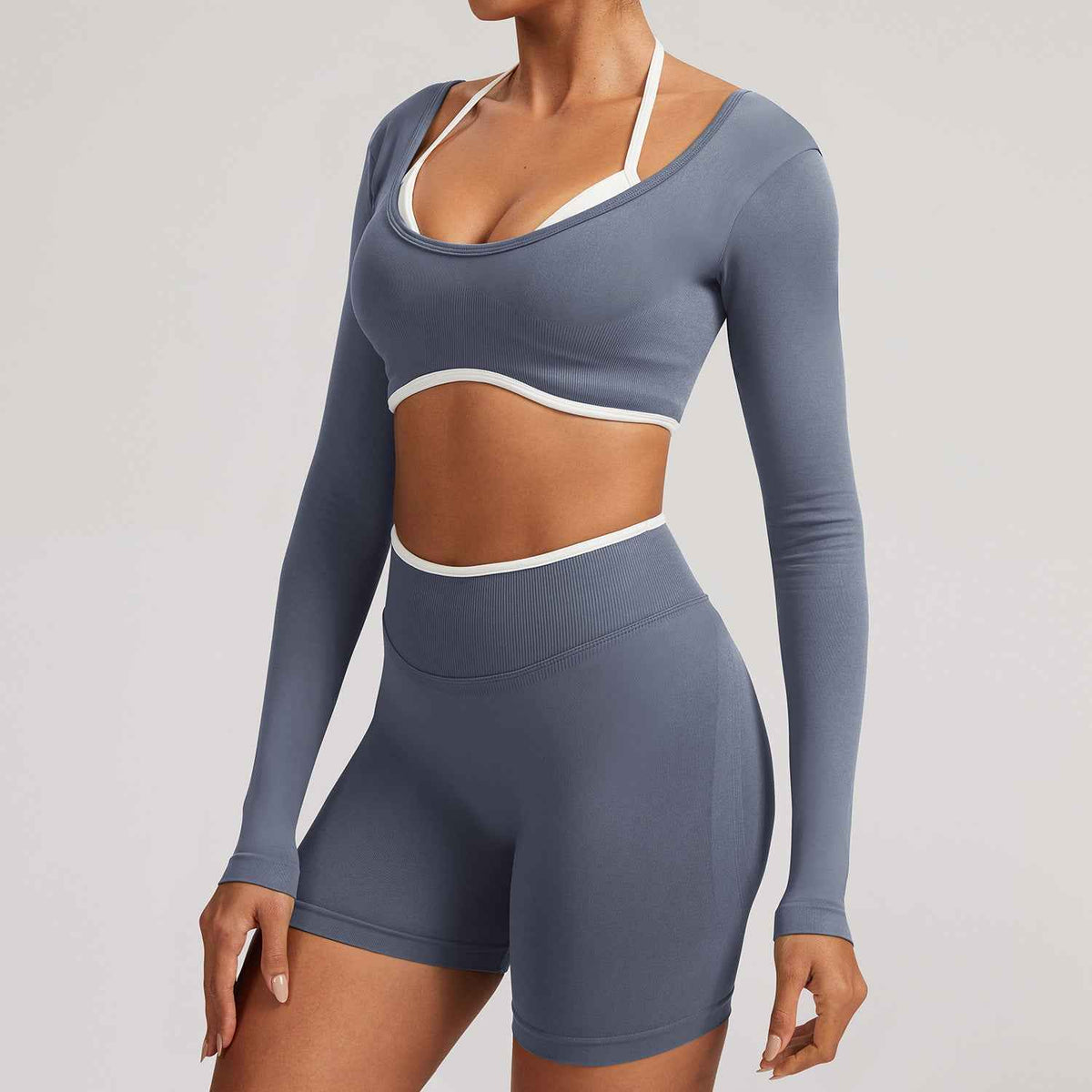 Cross-border Tight-fitting Seamless Faux Two-piece Long-sleeve Sports Top
