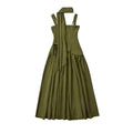 Elegant Olive Green Maxi Dress Summer Flowy Long with Scarf