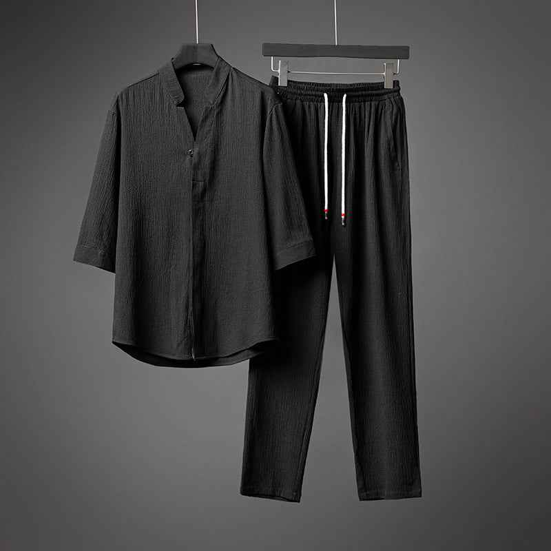 Men's Hanfu Tang Suit: Casual Two-Piece Linen & Hemp Traditional Chinese Attire