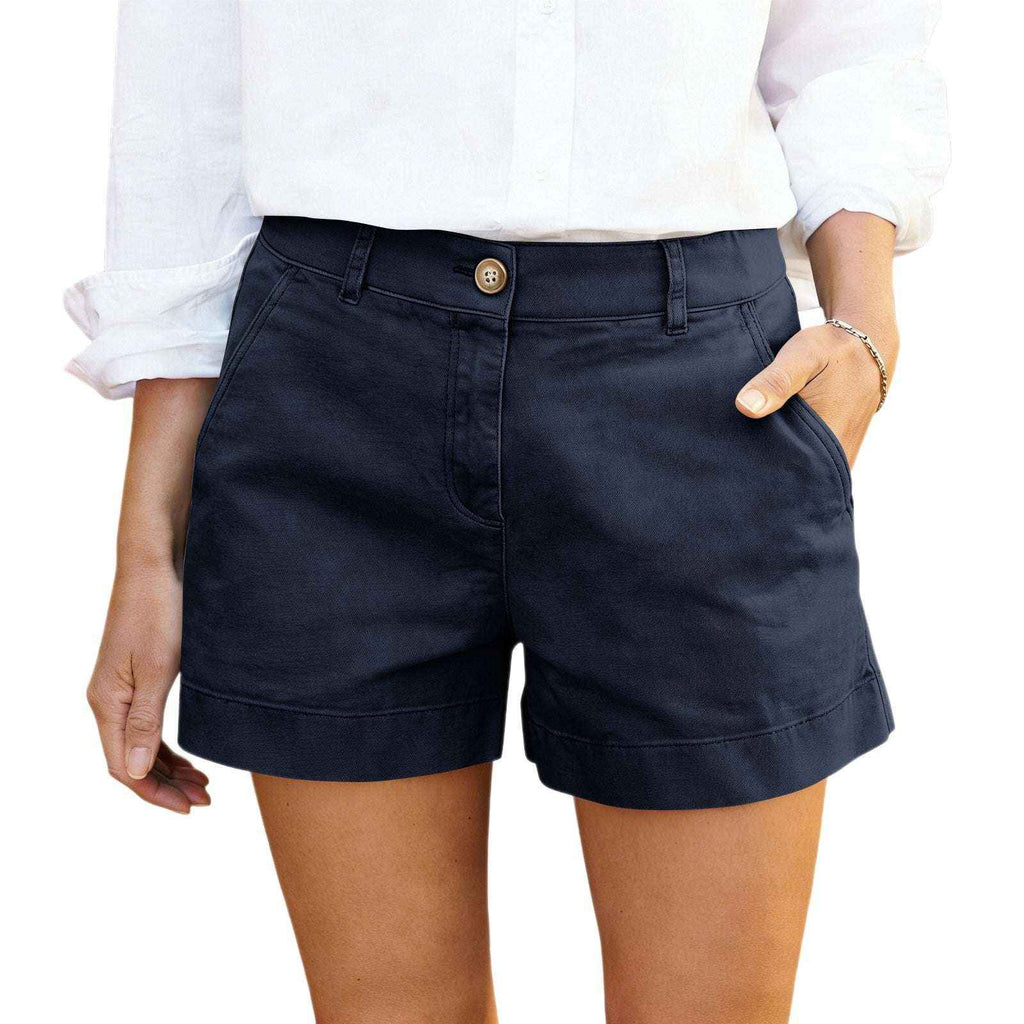 Women's High-Waisted Bermuda Shorts - Twill Cotton Casual & Elegant