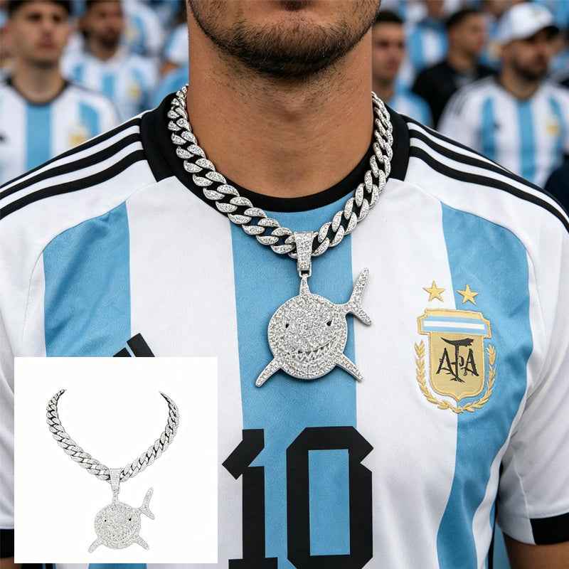 13mm Football Pendant Necklace, Shark Design with Diamonds