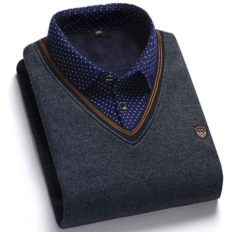 Men's Two-Piece Shirt Collar Oversized Sweater: Comfortable & Trendy
