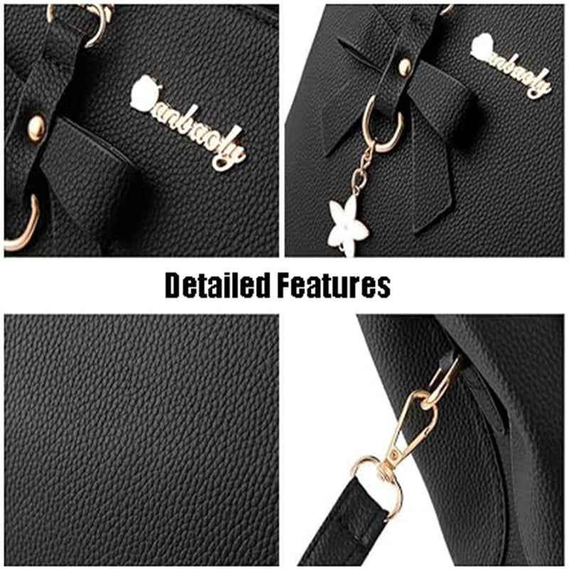 Women's PU Leather Crossbody Bag with Bow Pendant - Fashionable Small Satchel