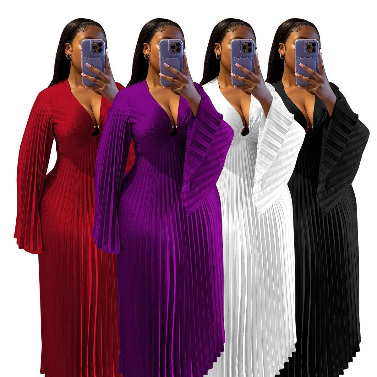 Elegant Figure-Flattering Maxi Dress for Women: Black, White, Purple, Red | Plus Sizes (1XL-5XL)