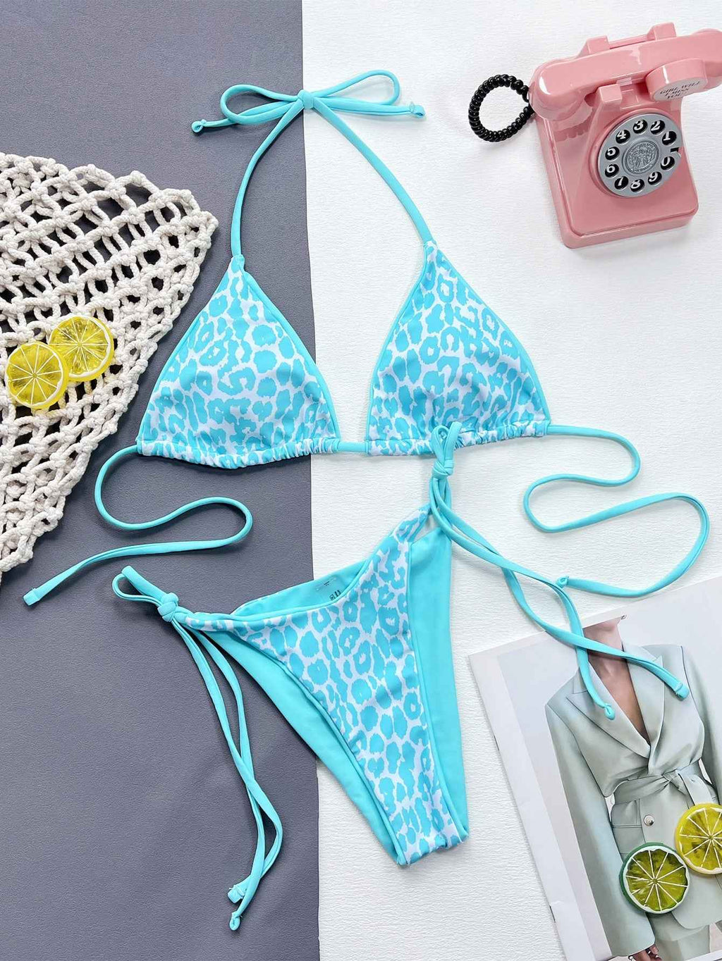Leopard Print Halter Neck Bikini Set - Tie-In Style, Summer Ready