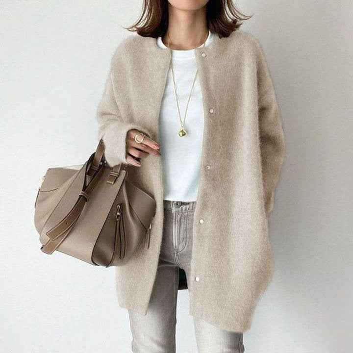 Stylish Loose Round Neck Cardigan - Solid Color Women's Coat for Autumn & Winter