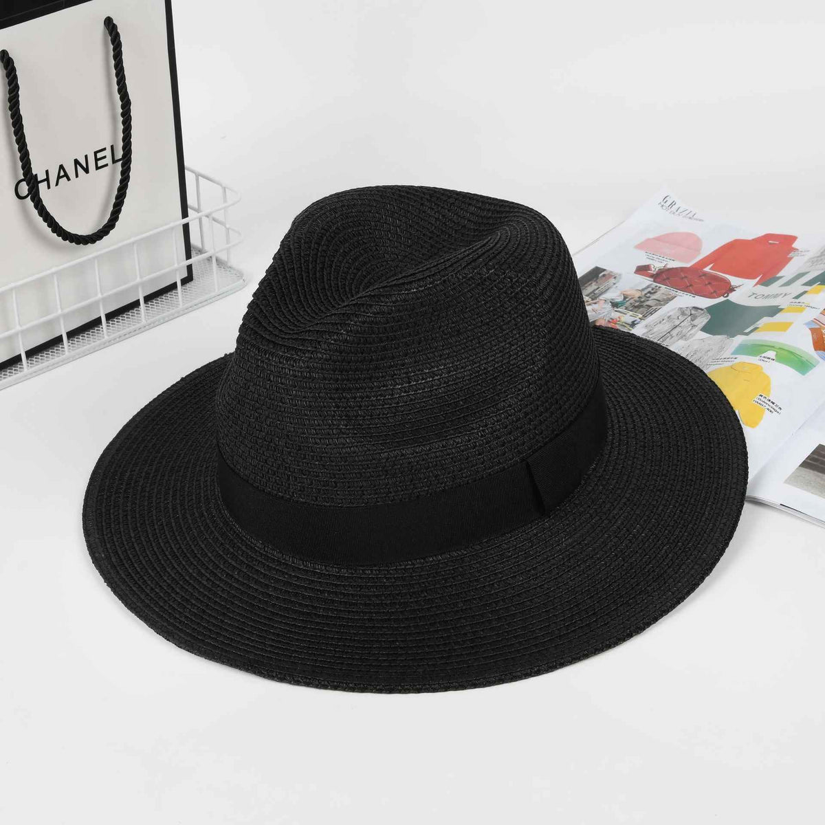 Women's Large Head Panama Straw Hat, Breathable UV Protection Summer Cap