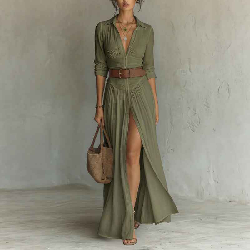 Women's V-Neck Long Maxi Dress - Elegant & Comfortable Casual Wear