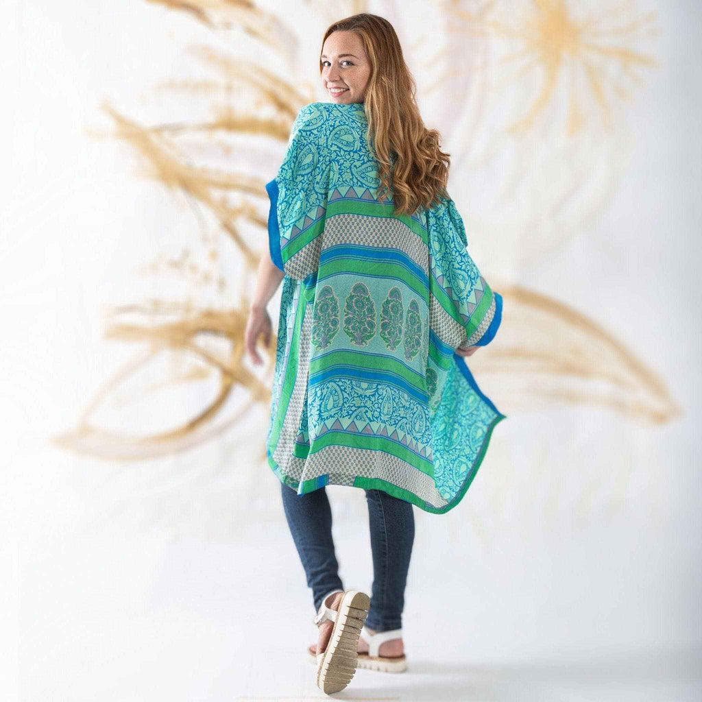 Amara Short Sari Duster: Lightweight Eco-Friendly & Reclaimed Sari Fabric Top