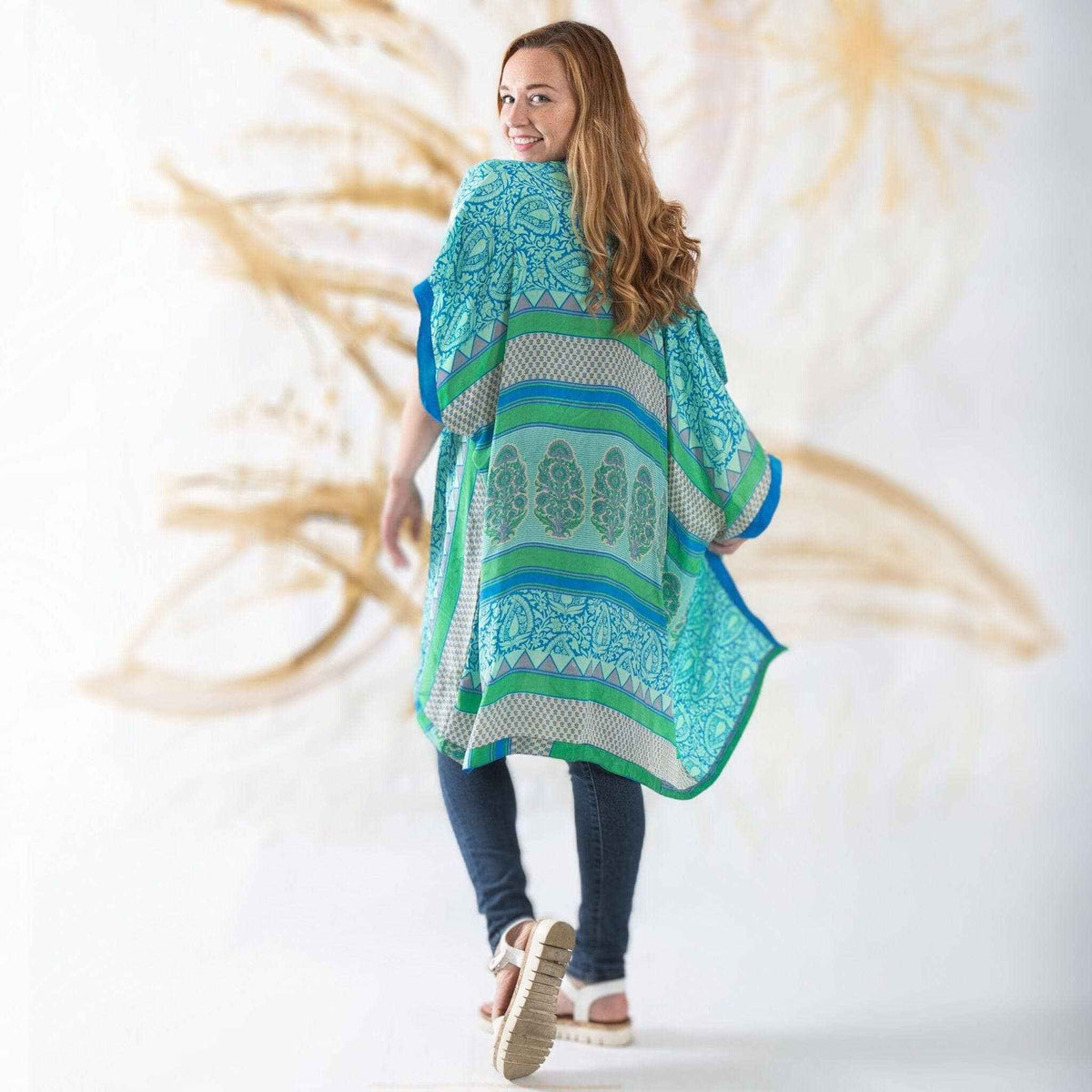 Amara Short Sari Duster: Lightweight Eco-Friendly & Reclaimed Sari Fabric Top