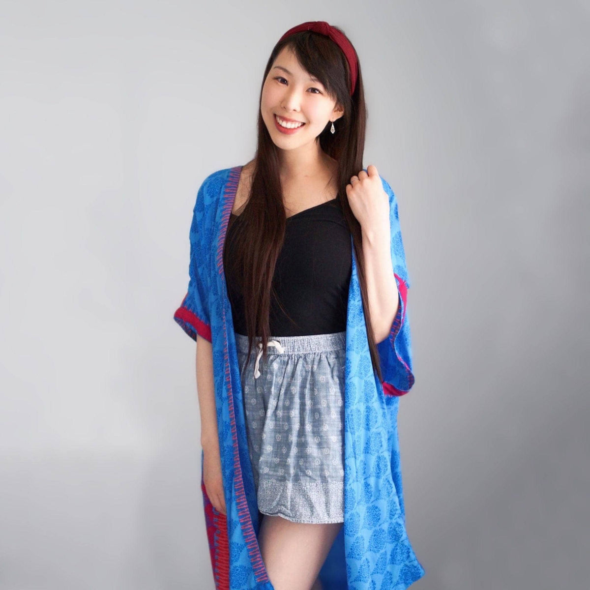 Amara Short Sari Duster: Lightweight Eco-Friendly & Reclaimed Sari Fabric Top