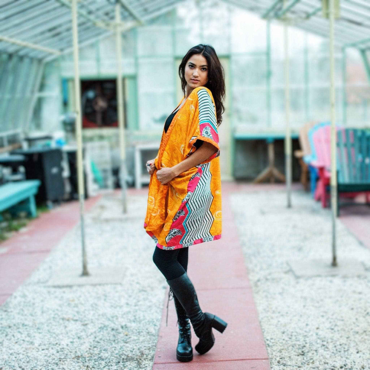 Amara Short Sari Duster: Lightweight Eco-Friendly & Reclaimed Sari Fabric Top