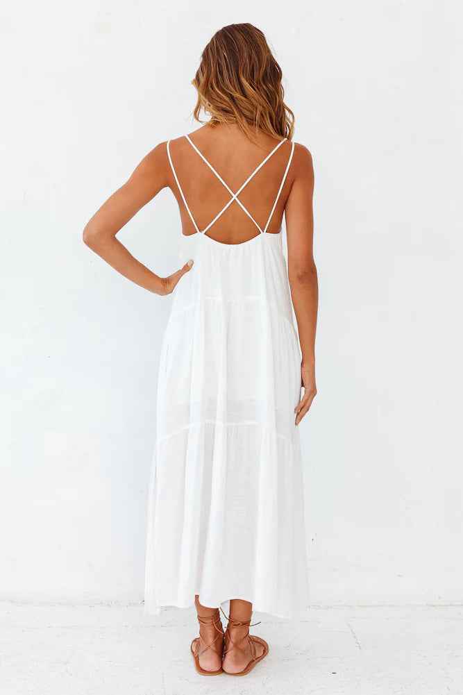 Women's Polyester Carbell Maxi Dress - White