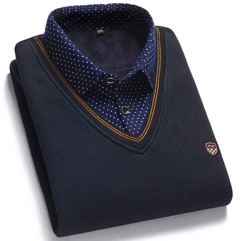 Men's Two-Piece Shirt Collar Oversized Sweater: Comfortable & Trendy