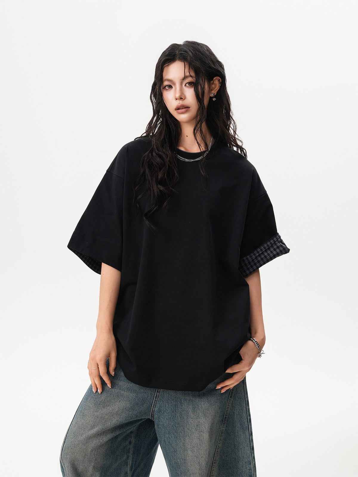 Color-Block Plaid Women's T-Shirt - Modern Streetwear Top