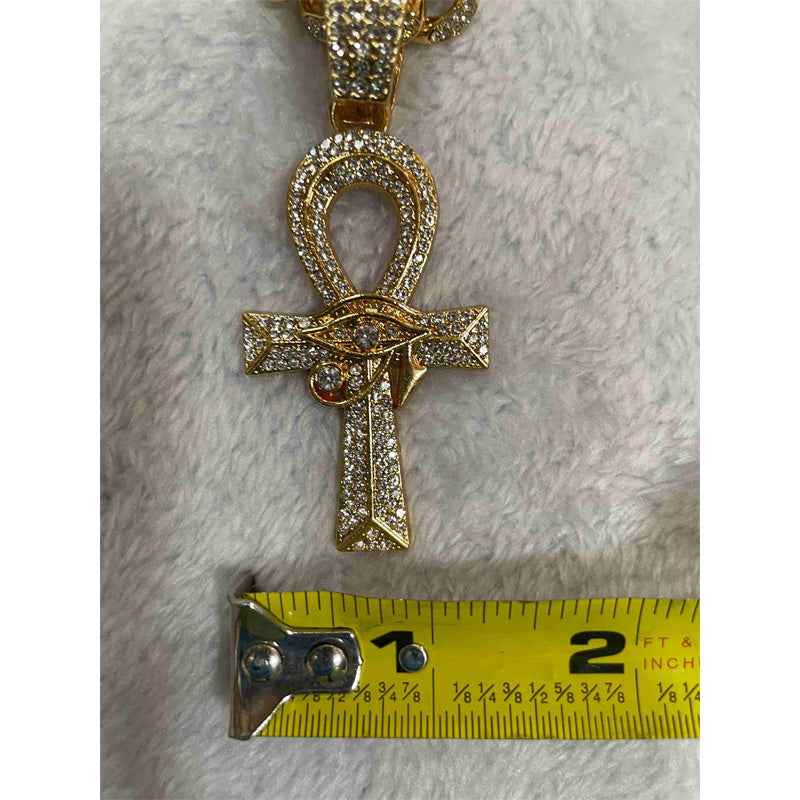 13mm Football Chain Necklace - Diamond Iced Eye of Horus Cross