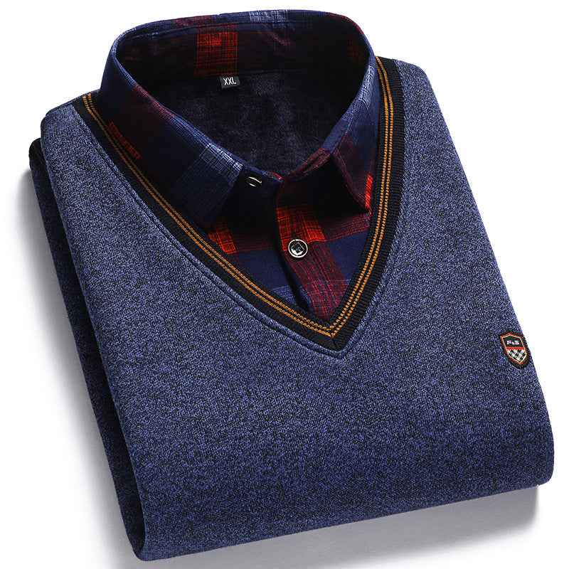 Men's Two-Piece Shirt Collar Oversized Sweater: Comfortable & Trendy