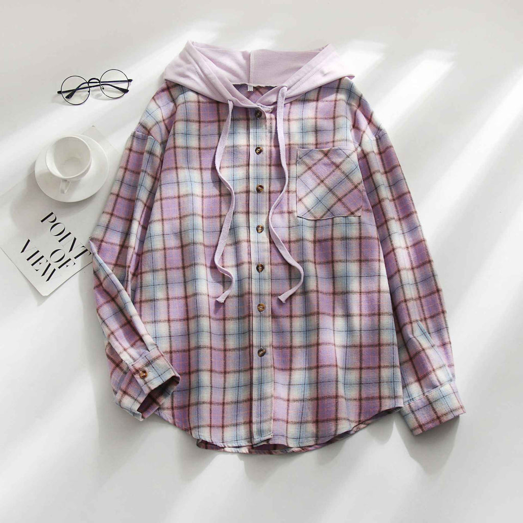 Hooded Breasted Casual Shirt Pullover
