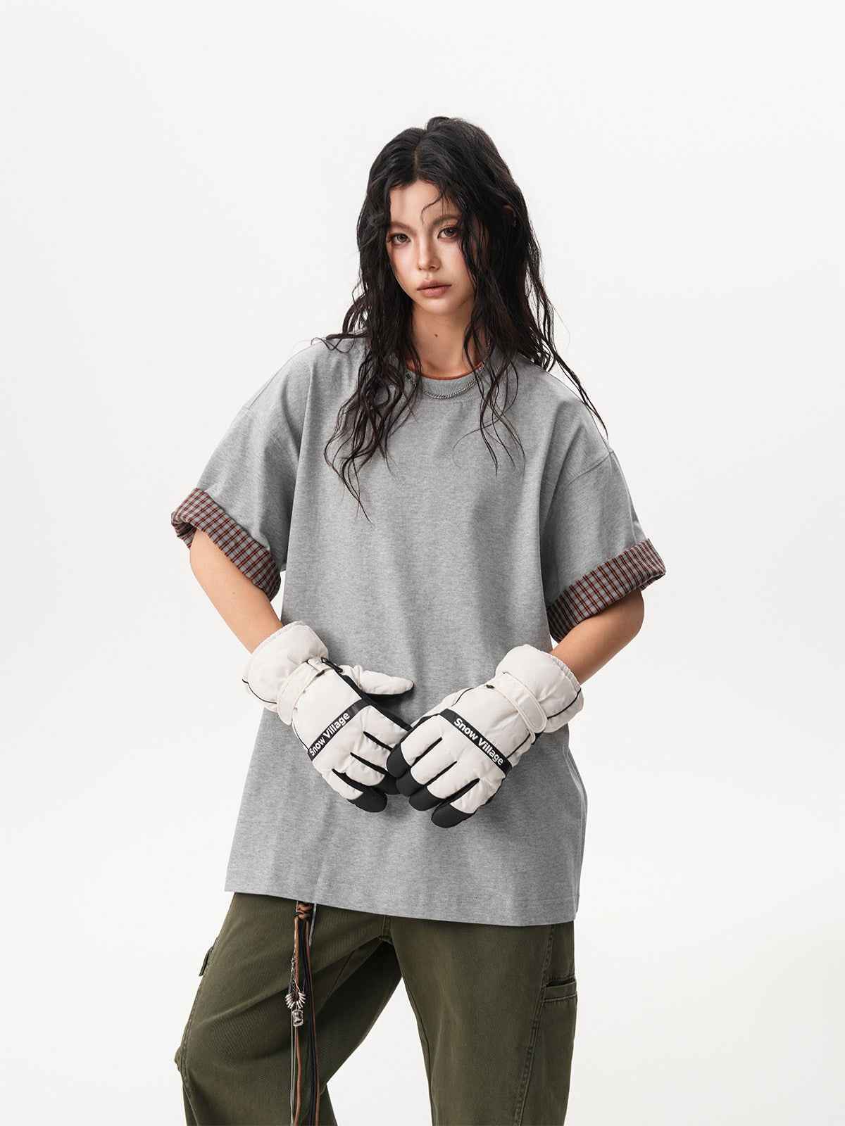 Color-Block Plaid Women's T-Shirt - Modern Streetwear Top