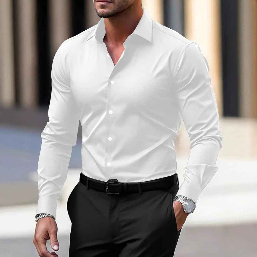 Men's Business Button-Down Shirt - Summer Solid Color Lapel Style