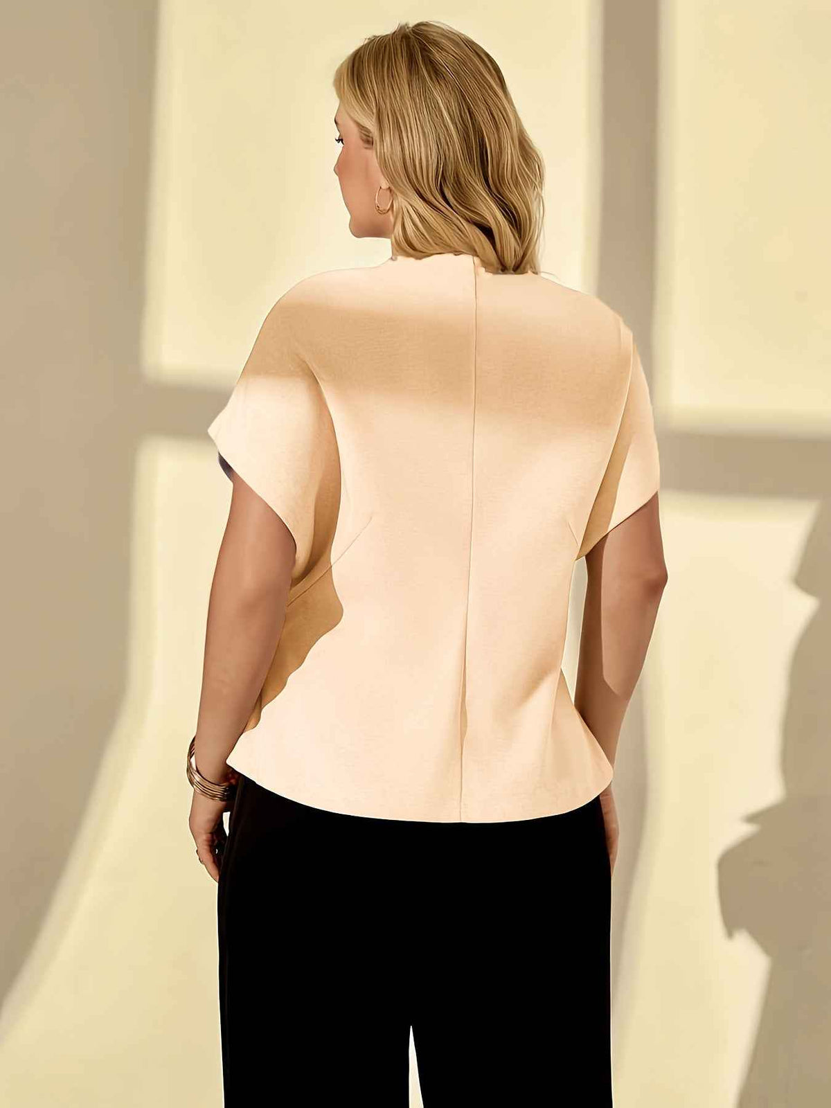 Women's Short Sleeve Blazer Jacket - Solid Khaki 3D Embossed Woven Fashion Piece