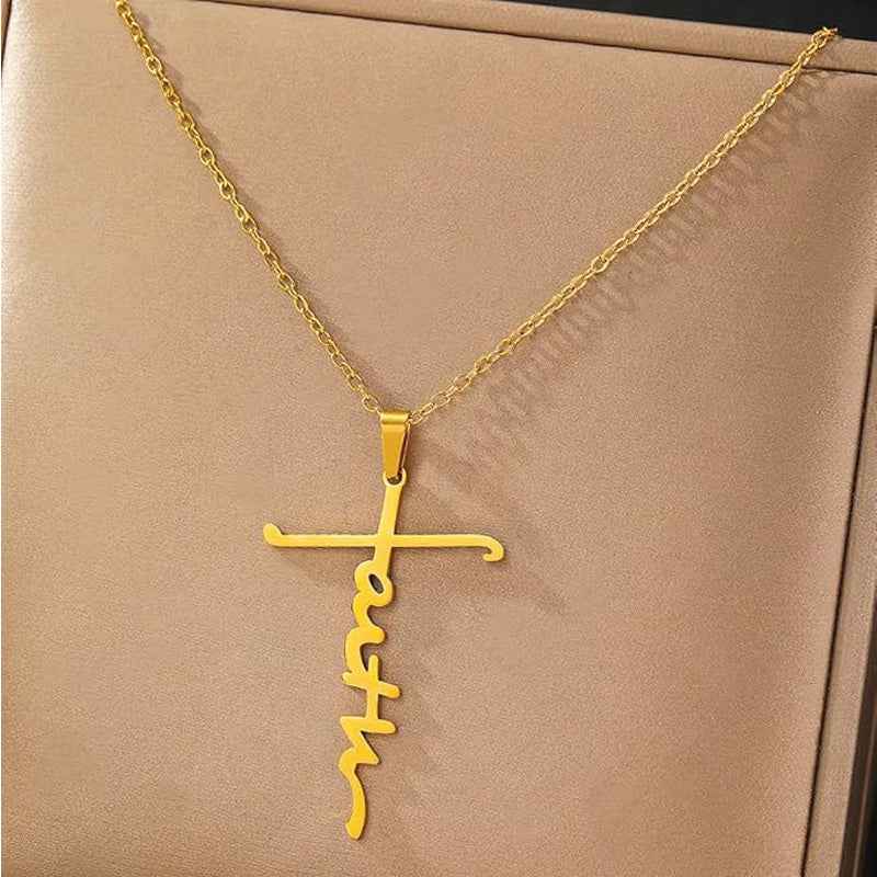 4PCS Faith Necklace For Women Christian Cross Faith Word Church Prayer Religious Pendant Necklace Christian Religious Jewelry Gift,2 Gold 2 Silver