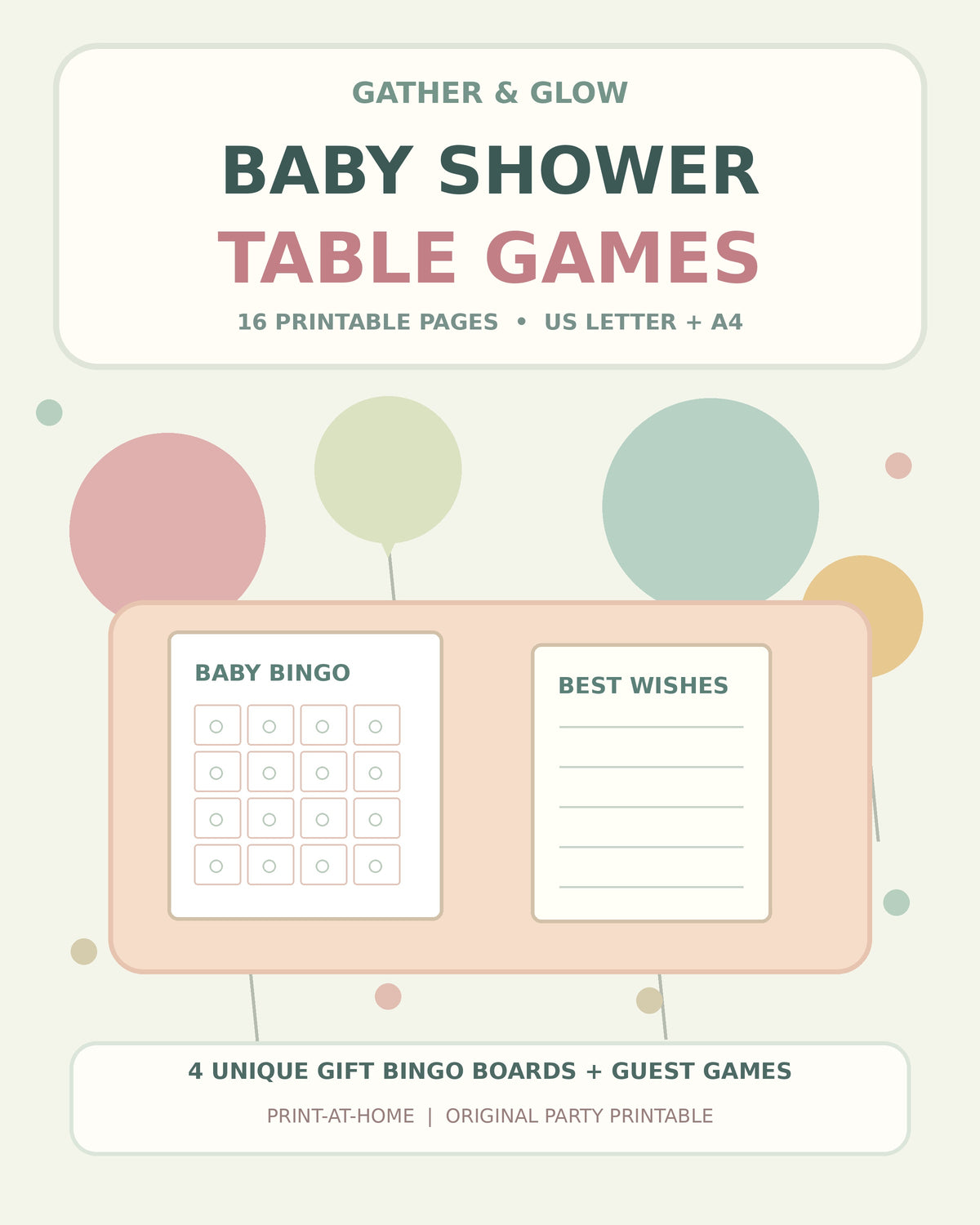 Baby Shower Table Games premium gender neutral printable baby party game bundle cover