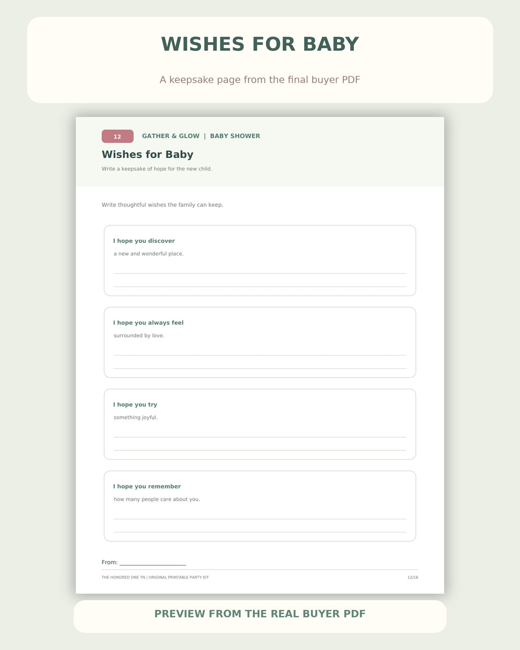 Actual Wishes for Baby printable keepsake page from buyer PDF