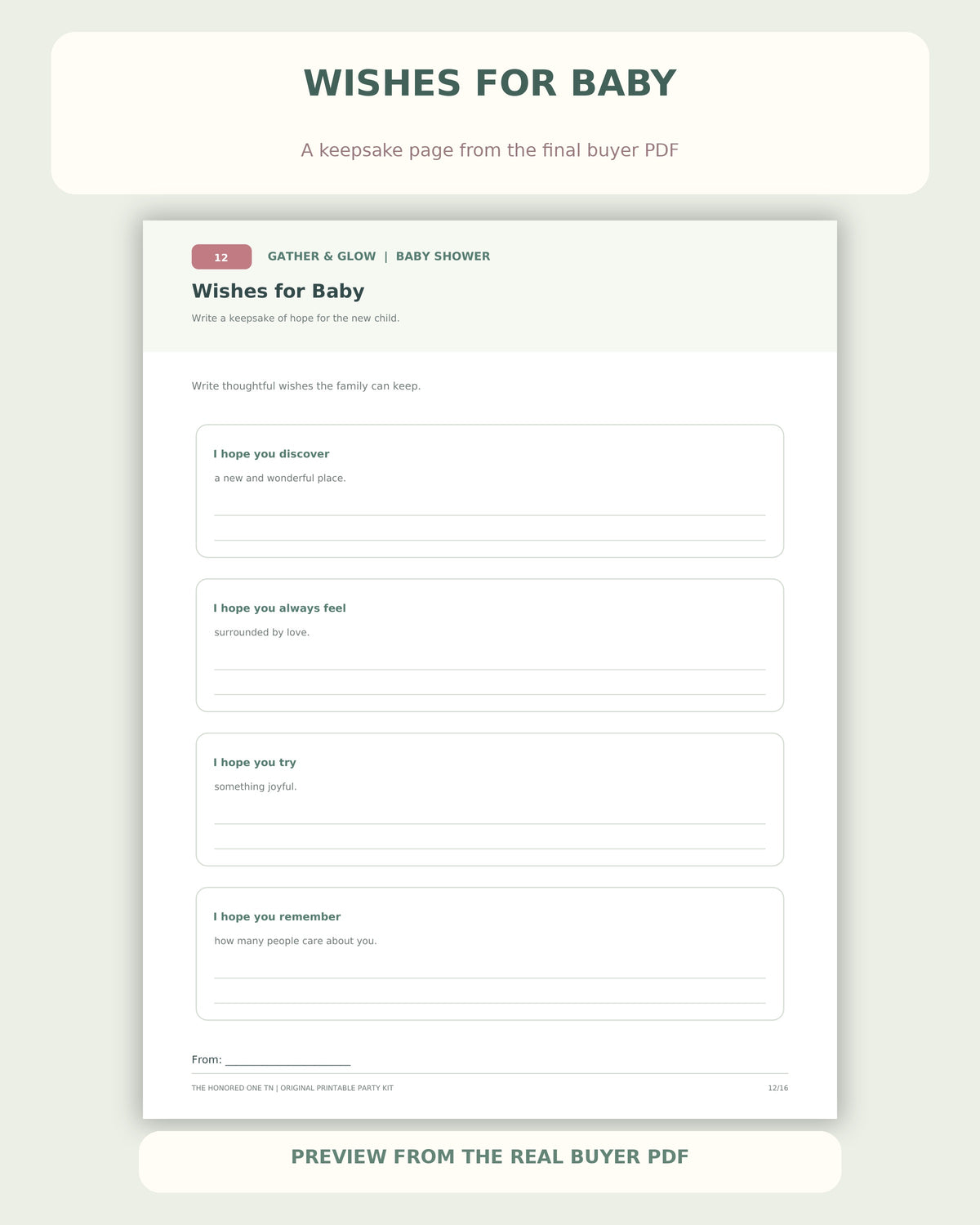 Actual Wishes for Baby printable keepsake page from buyer PDF