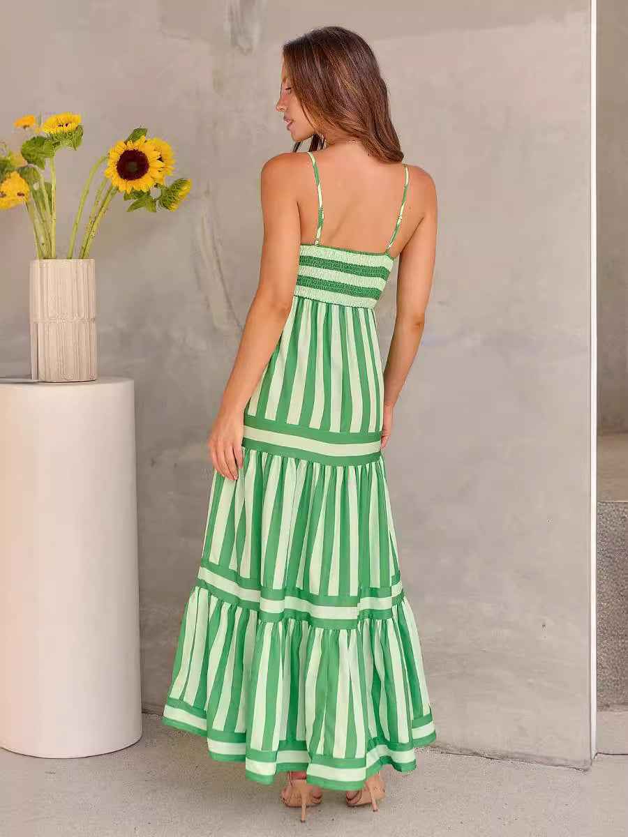 Summer Striped Backless Suspender Dress - Unique & Stylish Beachwear for Women