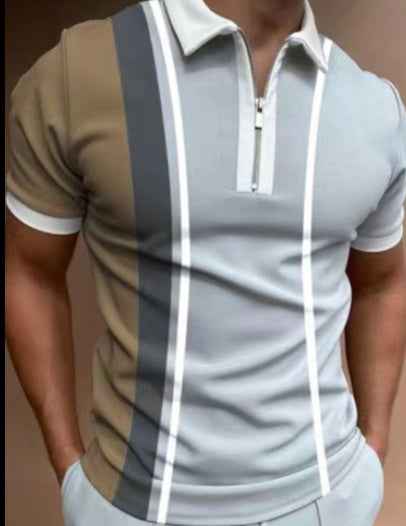 Men's Striped Short Sleeve Polo Shirt - Comfortable & Stylish