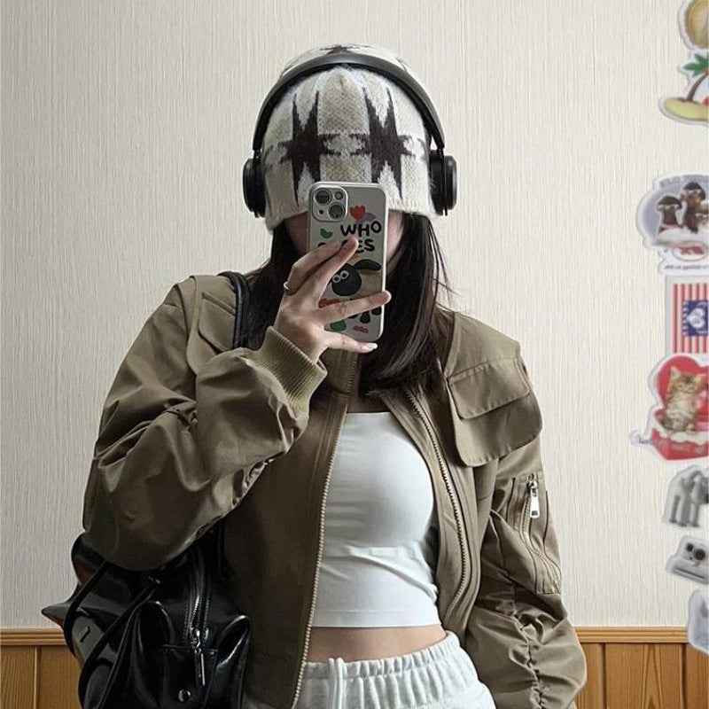 Bomber Jacket Coat Female Loose Long Sleeve Top