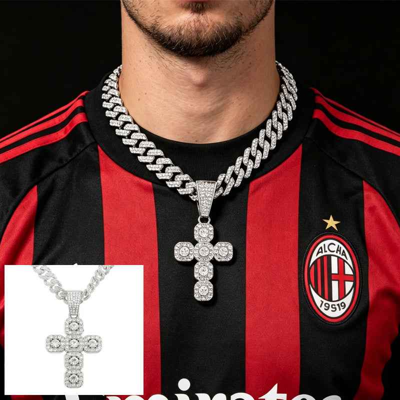 13mm Soccer Football Cross Pendant with Diamonds - Statement Necklace
