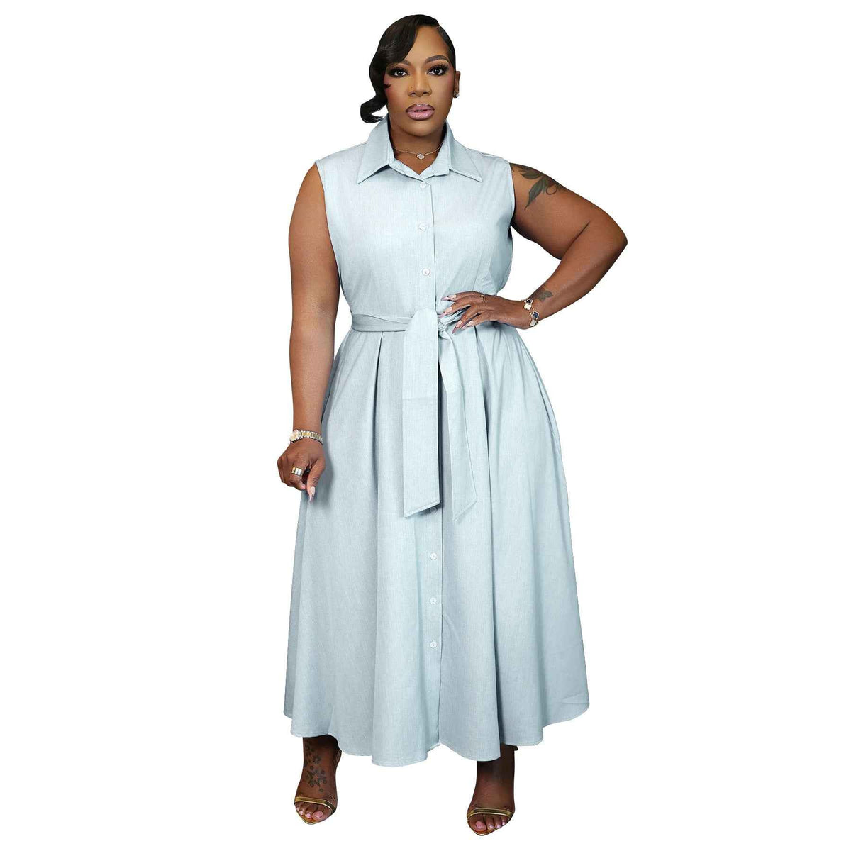 Sleeveless Belled Shirt Dress for Women | Elegant Commuter Style