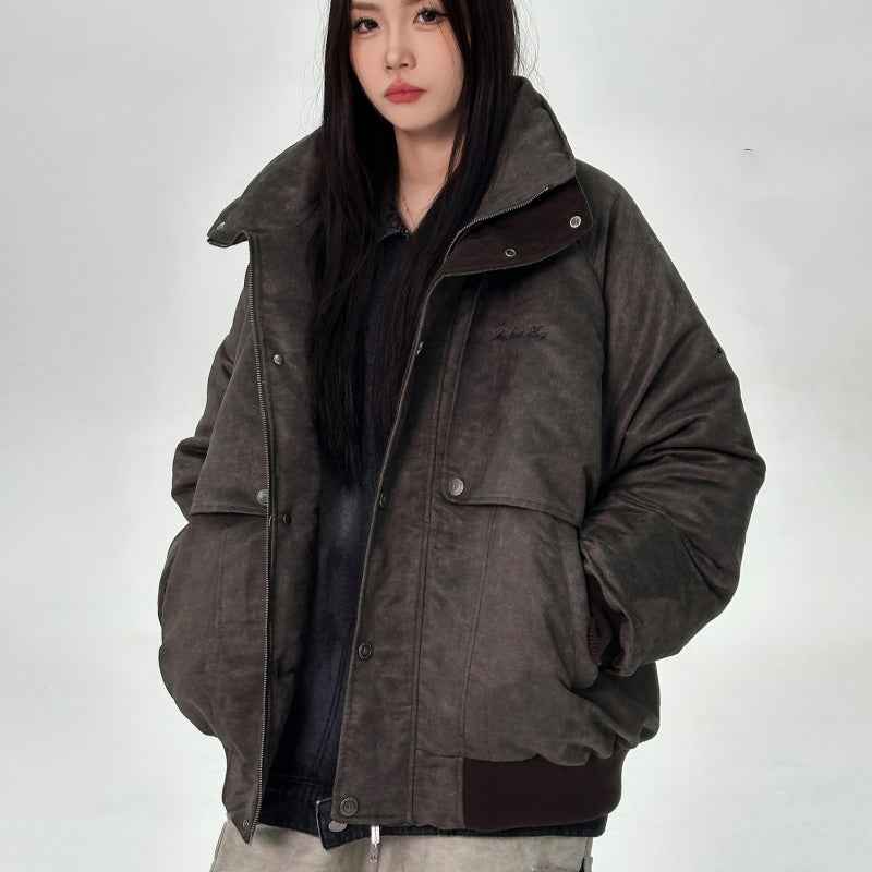 Mens Retro Distressed Bomber Winter Cotton-Padded Jacket