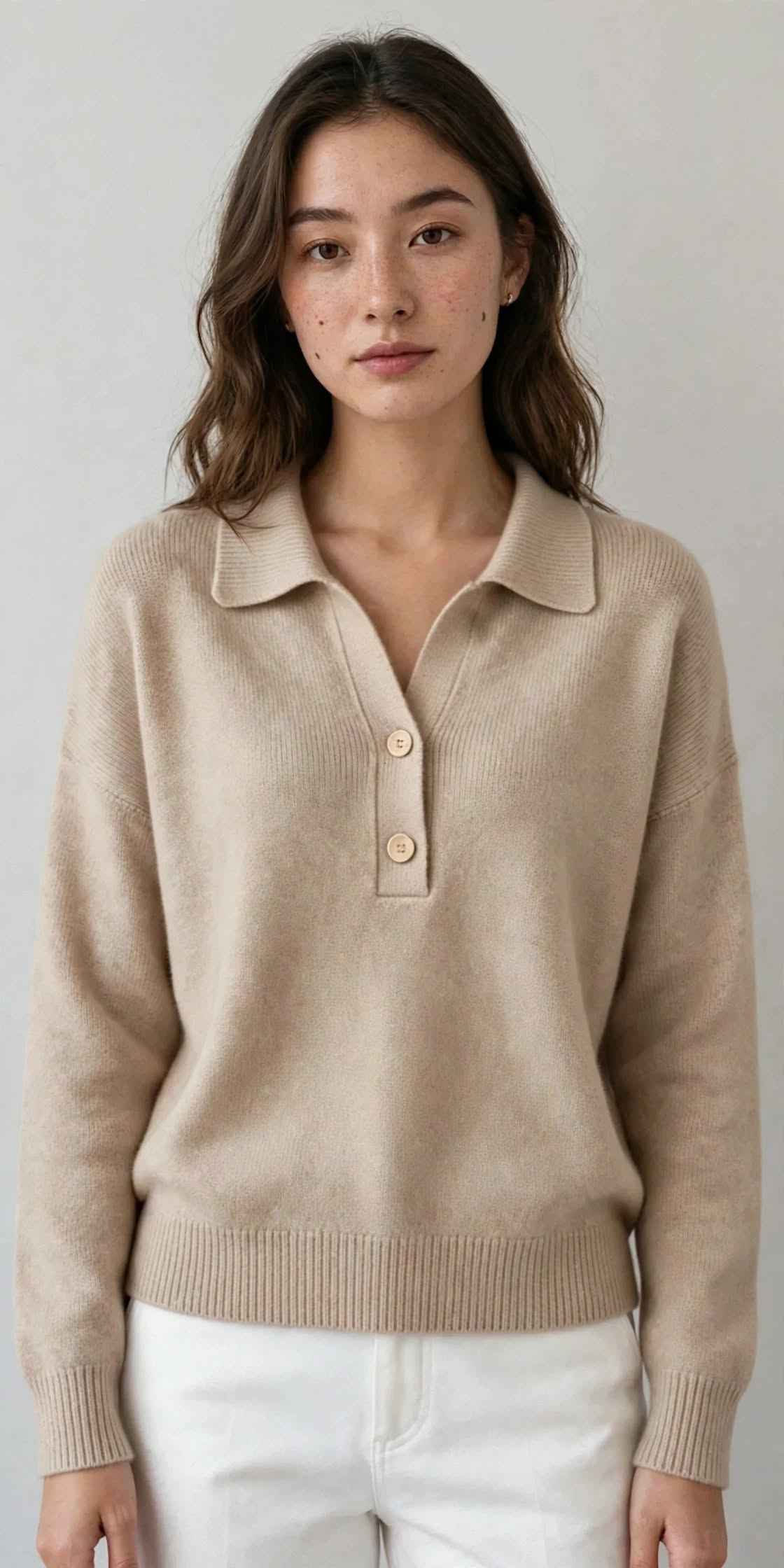 Women's Knit Polo Sweater | V-Neck Long Sleeve Autumn Winter Style