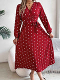 Polka Dot V-Neck Pleated Bridesmaid Dress - Elegant Formal Occasion