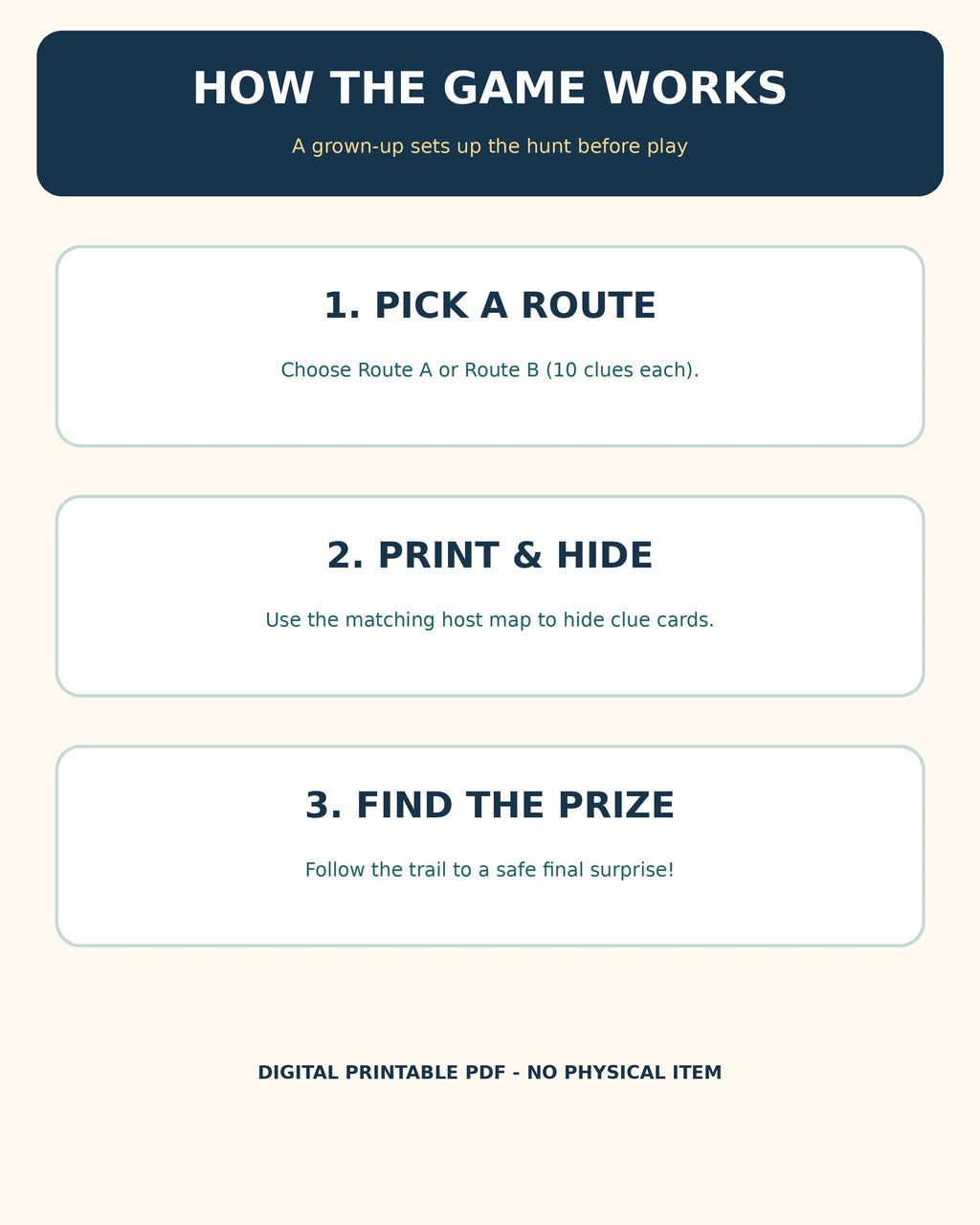 Birthday indoor treasure hunt set-up and download instructions