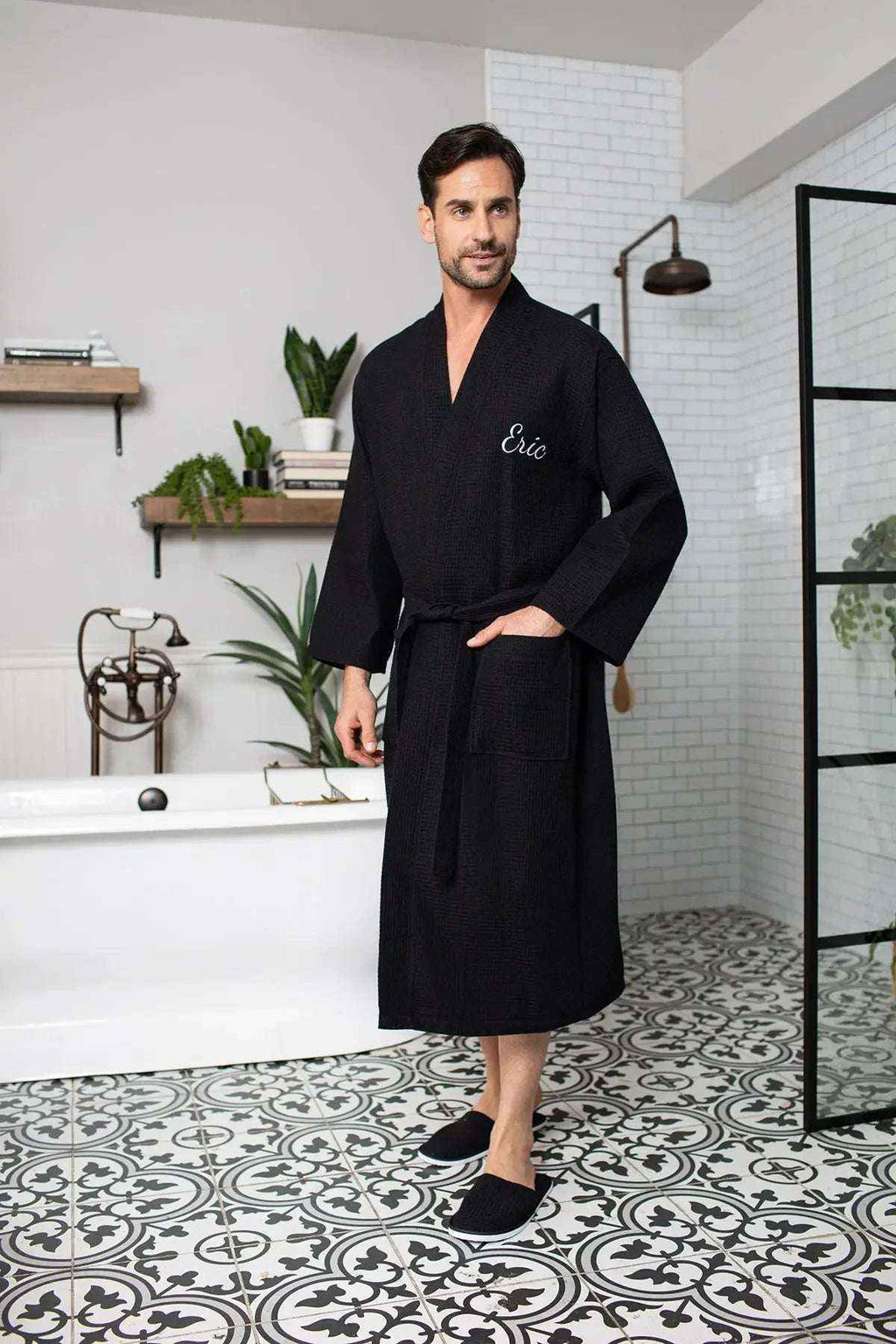 Men's Waffle Spa Bathrobe - Quick Dry, Lightweight Kimono