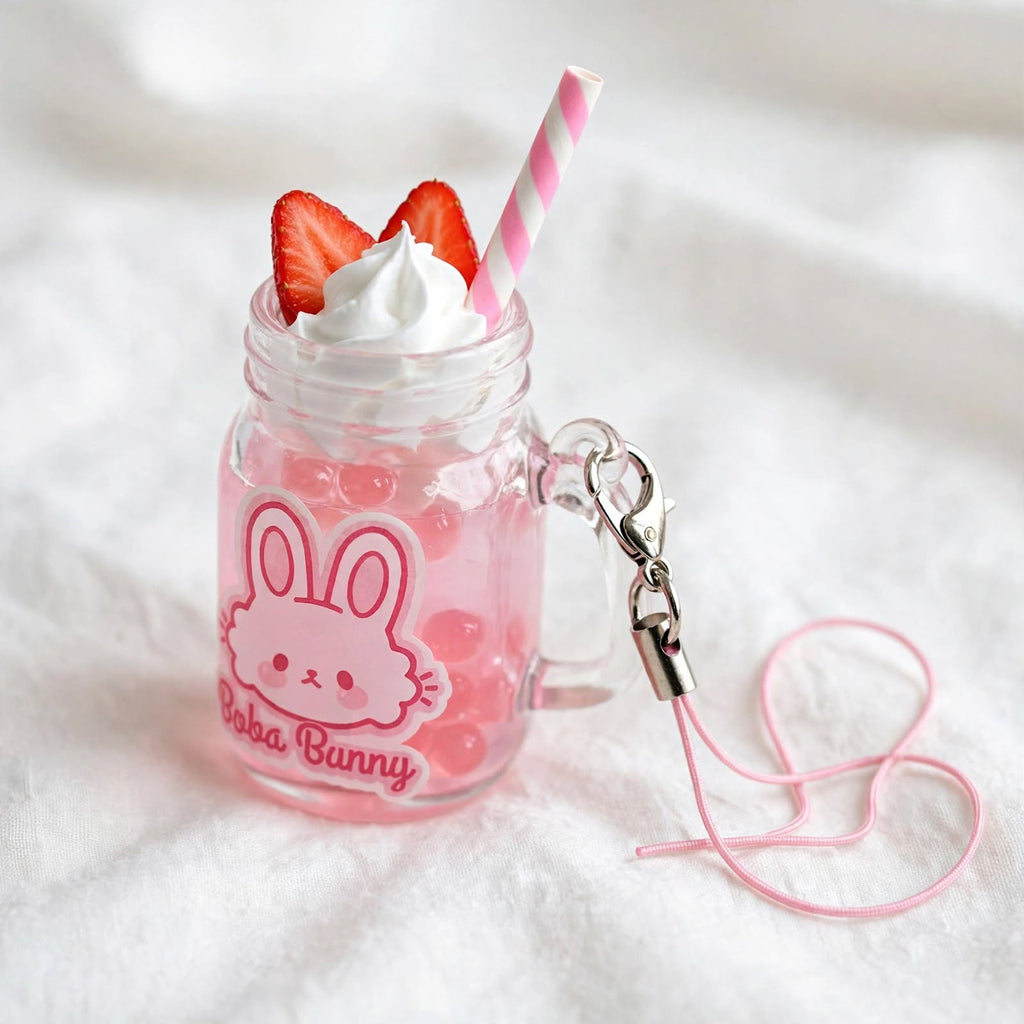Boba Bunny Strawberry Milk Keychain - Kawaii Boba Cup Charm | 5 Styles