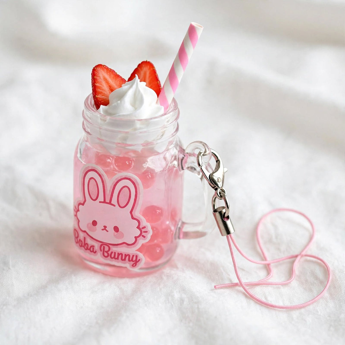 Boba Bunny Strawberry Milk Keychain - Kawaii Boba Cup Charm | 5 Styles