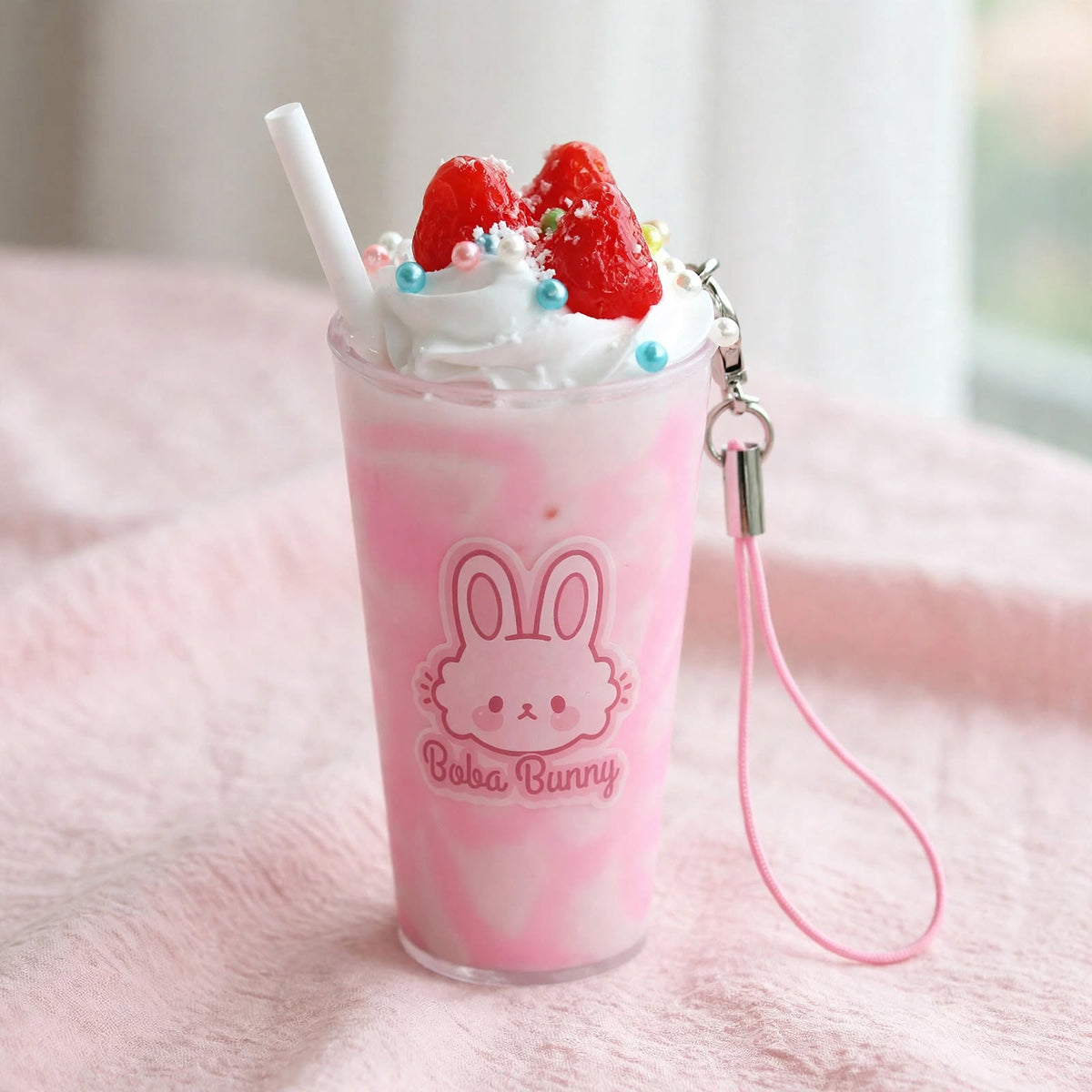 Boba Bunny Strawberry Milk Keychain - Kawaii Boba Cup Charm | 5 Styles