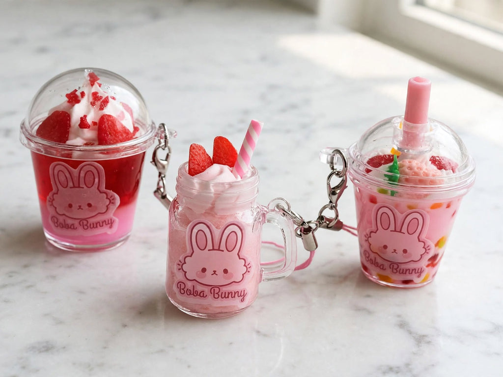 Boba Bunny Strawberry Milk Keychain - Kawaii Boba Cup Charm | 5 Styles