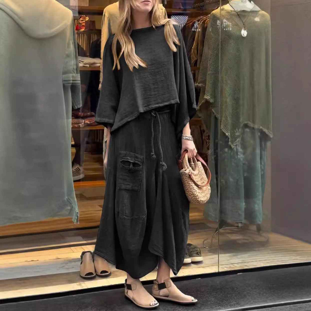 Yellow Comfy Pullover Top & Long Skirt Set - Effortless Casual Style