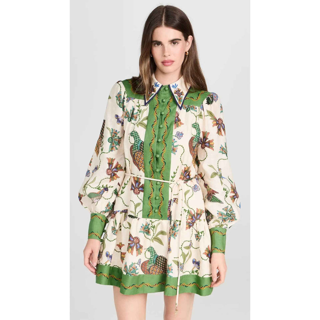 Elegant Long Sleeve Lapel Print Dress - Mid Waist & Stylish