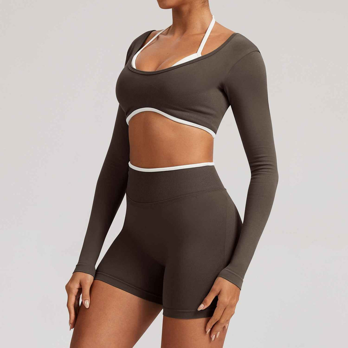 Cross-border Tight-fitting Seamless Faux Two-piece Long-sleeve Sports Top