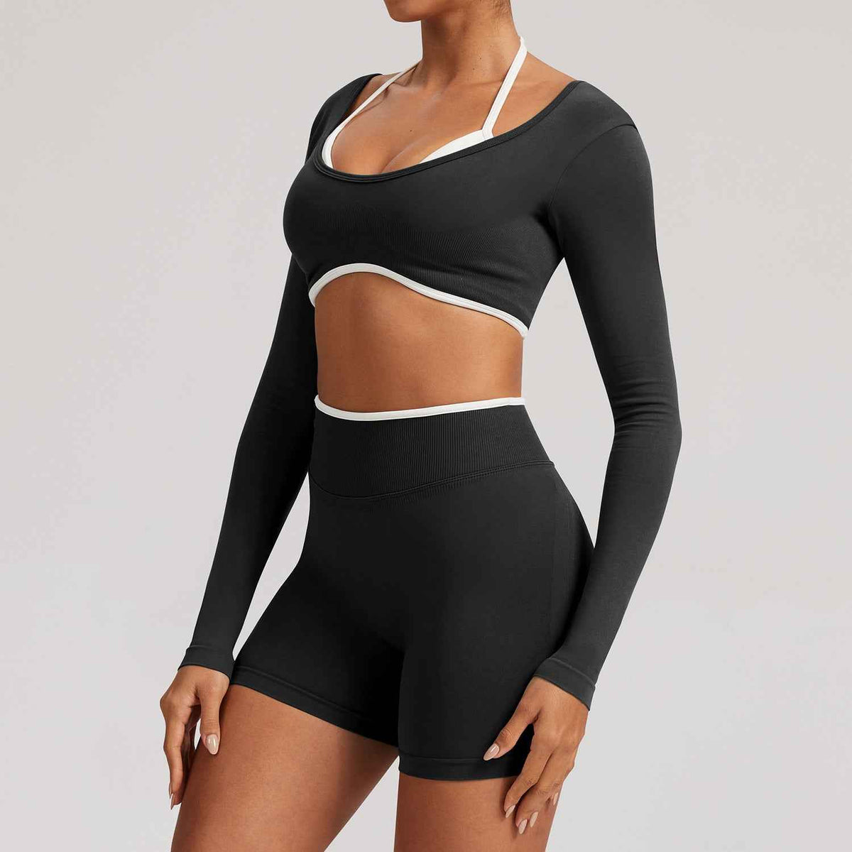 Cross-border Tight-fitting Seamless Faux Two-piece Long-sleeve Sports Top