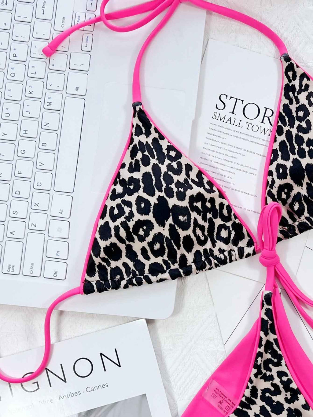 Leopard Print Halter Neck Bikini Set - Tie-In Style, Summer Ready