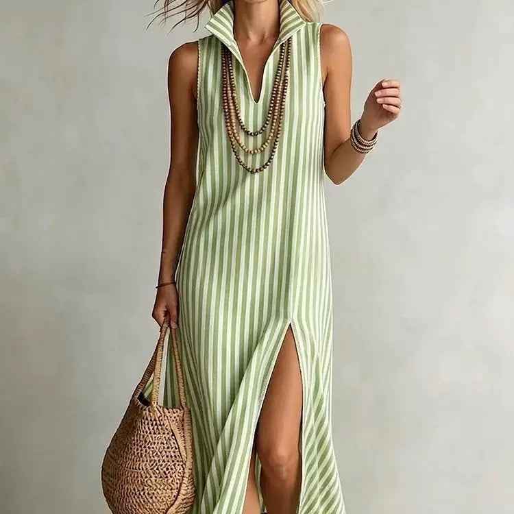 Striped Camisole Dress for Women - Elegant Commuter, A-line Maxi Skirt